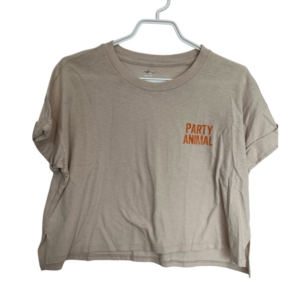 Aerie Beige 'Party Animal' oversized Graphic crop top size XXS - Picture 1 of 4